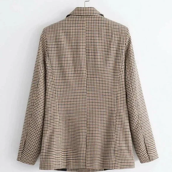Plaid Print Double Breasted Lapel Collar Blazer work professional Business Chic - Picture 8 of 16